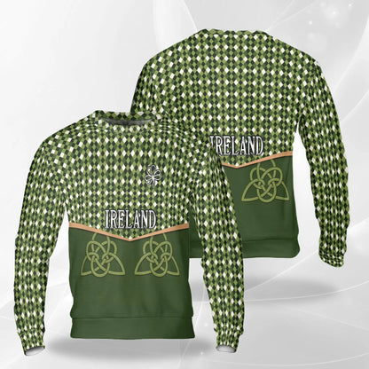 St Patrick’s Day Ireland Sweatshirt, 3D All Over Print Irish Shamrock Crewneck Pullover for Men Women, Irish Pride Gift - Netecom