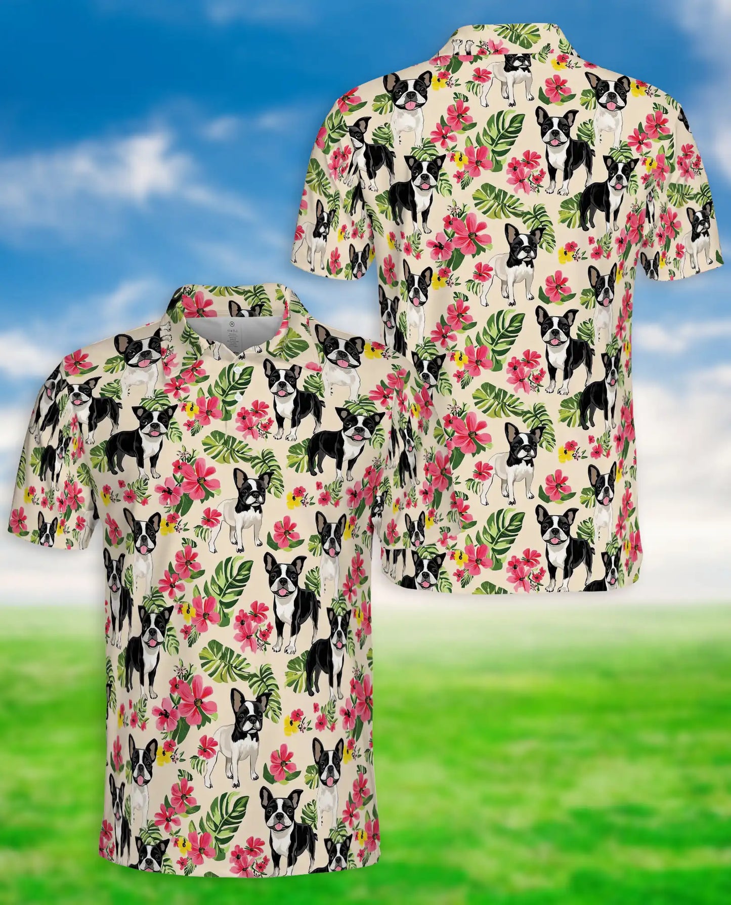 Boston Terrier Tropical Polo Shirt – Floral Dog Print | Netecom