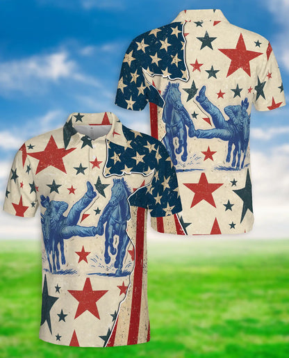 Vintage Cowboy Rodeo Polo Shirt Patriotic Western Stars Print | Netecom