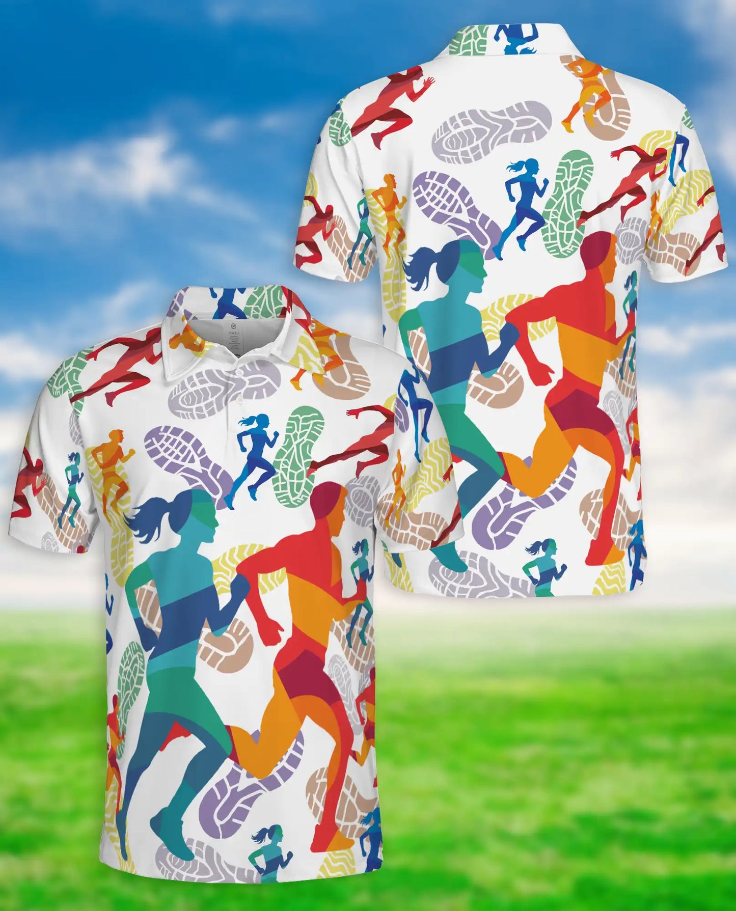 Running Polo Shirt – Colorful Marathon Runner Print | Netecom