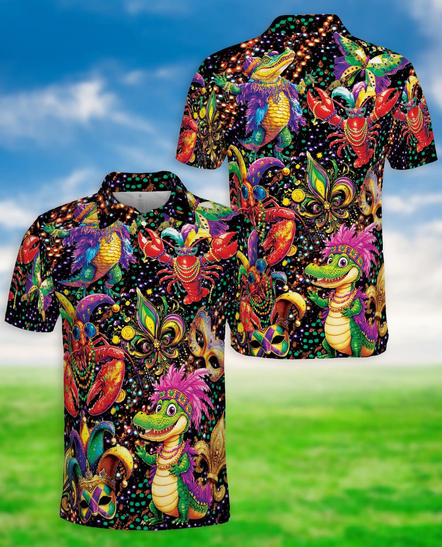 Mardi Gras Alligator 3D Polo Shirt for Men – Carnival Cajun Style | Netecom