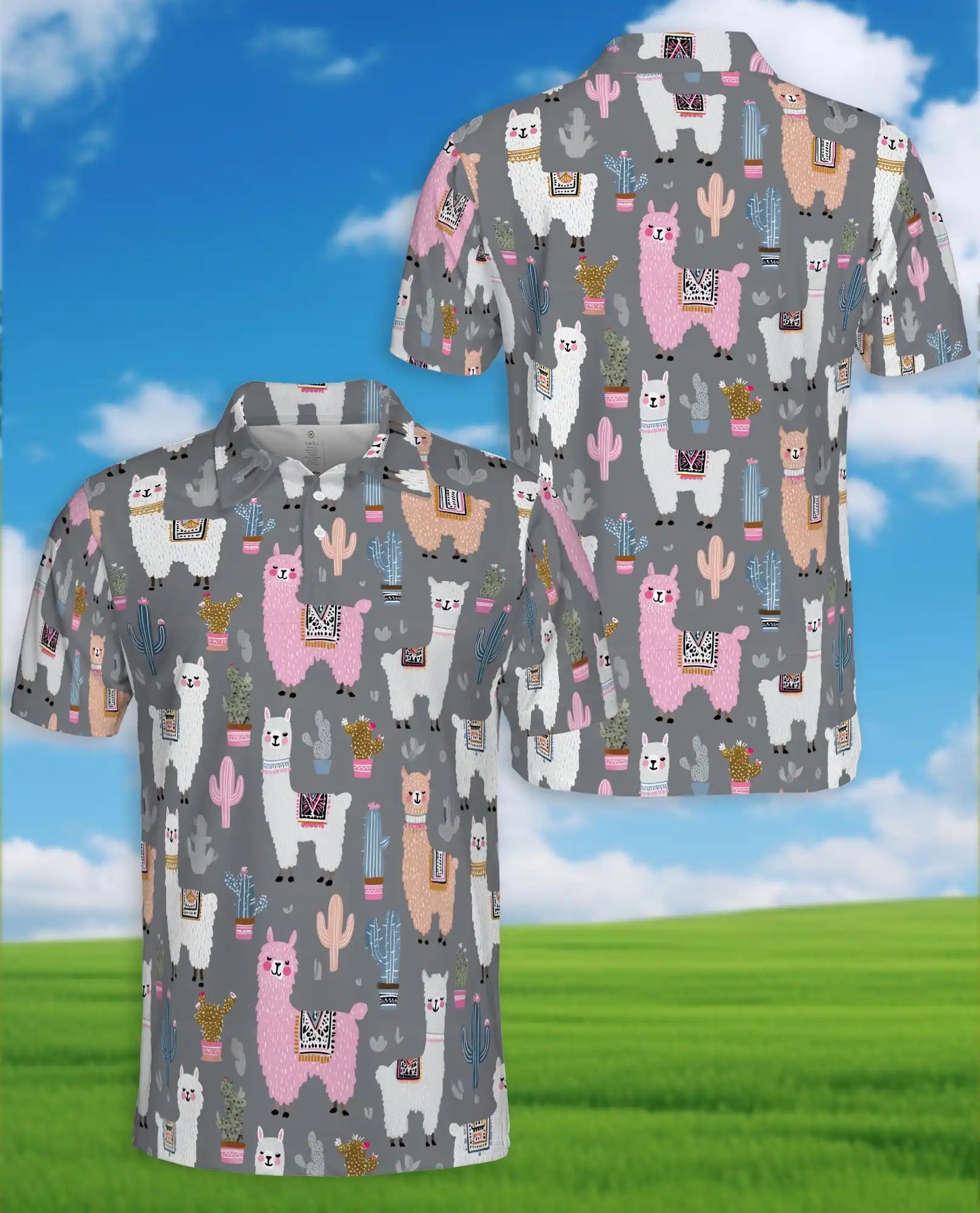 Cute Llama Polo Shirt - Desert Cactus Animal Style | Netecom
