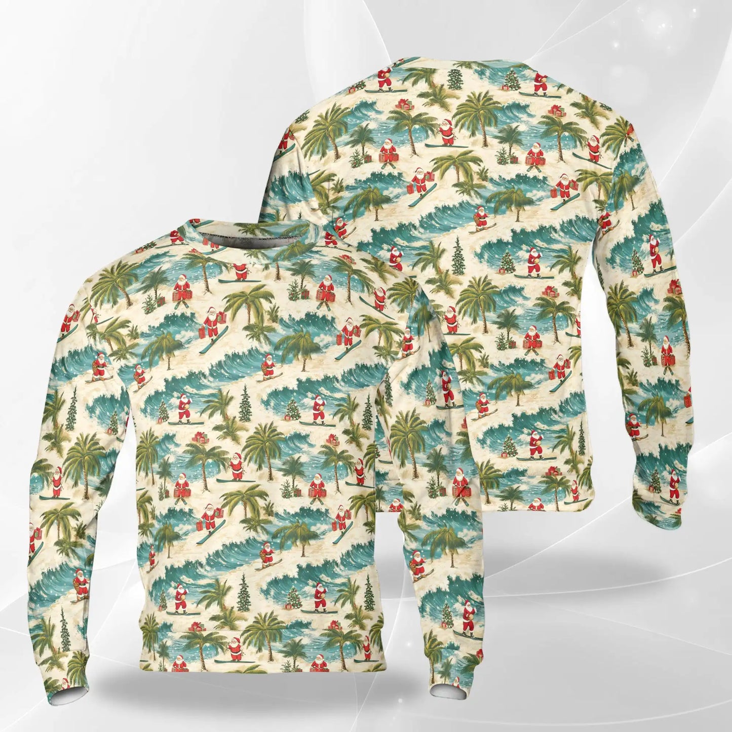Mele Kalikimaka Santa Pattern Sweatshirt, 3D All Over Print Hawaiian Christmas Crewneck Pullover for Men Women, Tropical Holiday Gift - Netecom