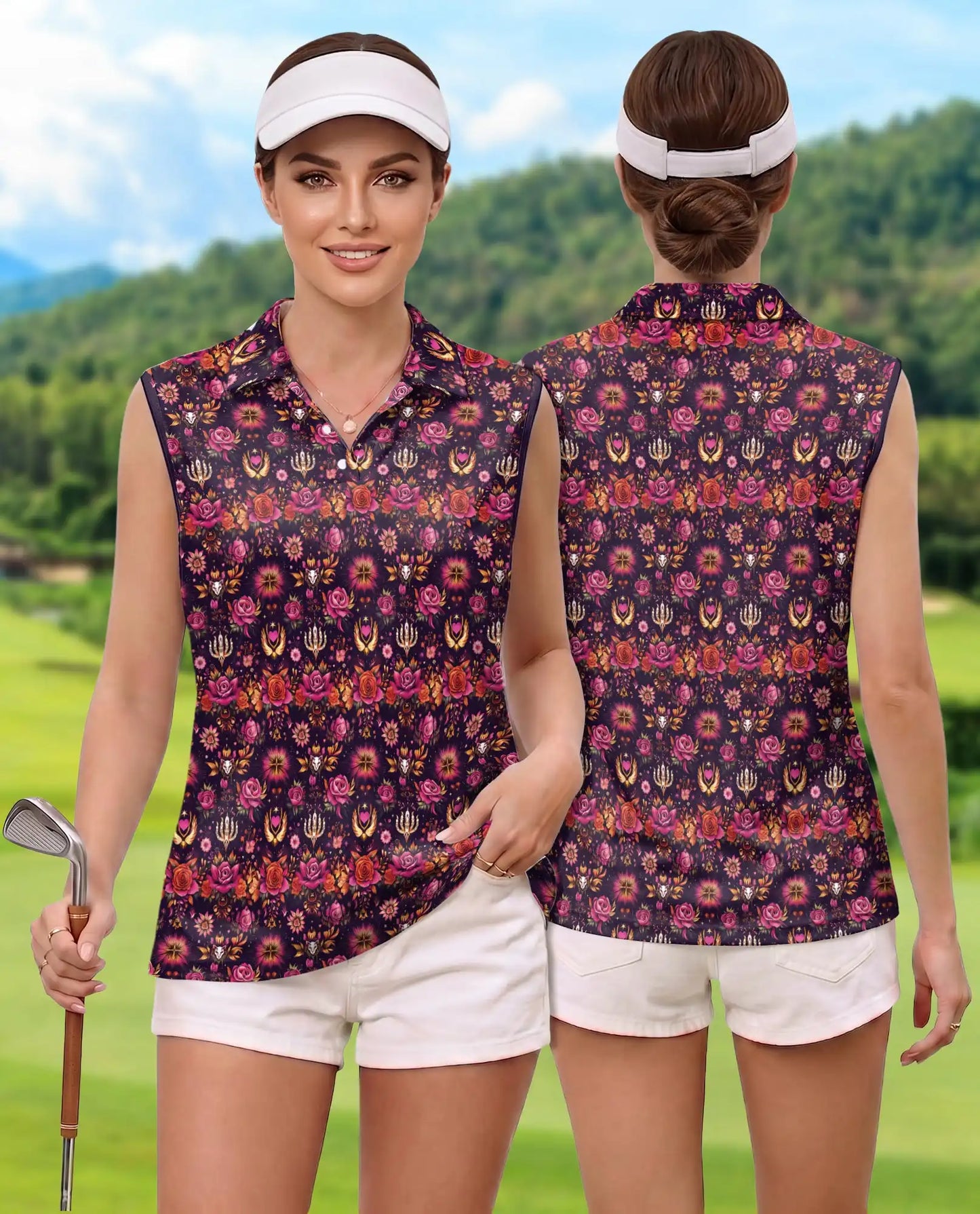 Traditional Pattern Sleeveless Polo Shirt for Women – Classic Cultural Style | Netecom