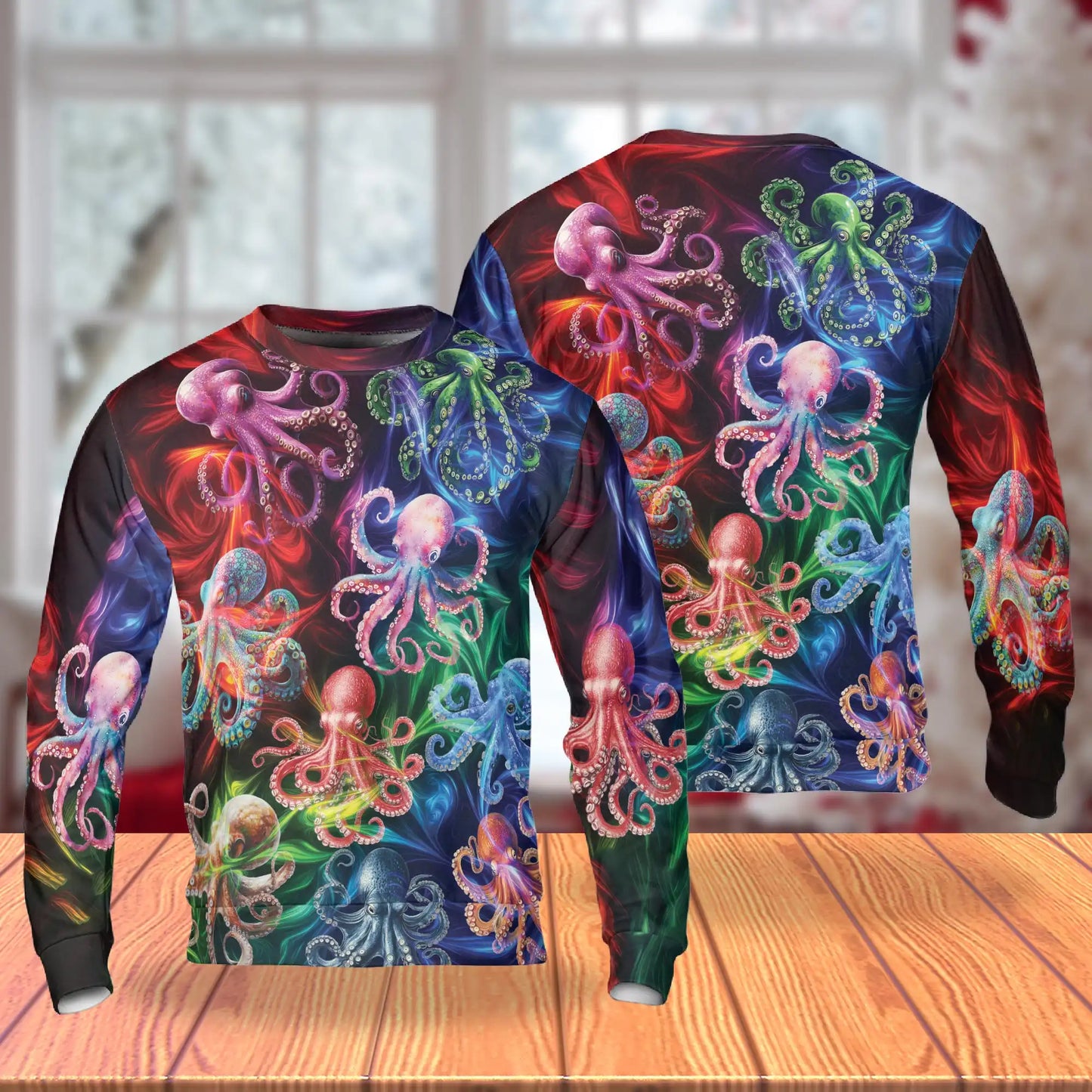 Octopus Fantasy Sweatshirt, 3D All Over Print Mystical Ocean Creature Crewneck Pullover for Men Women, Octopus Lover Gift - Netecom