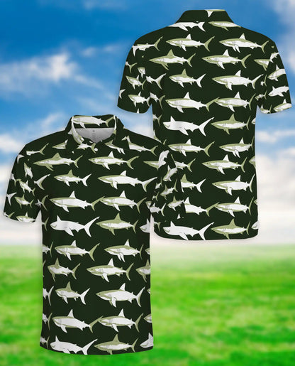 Shark Polo Shirt – Minimal Ocean Fish Print | Netecom