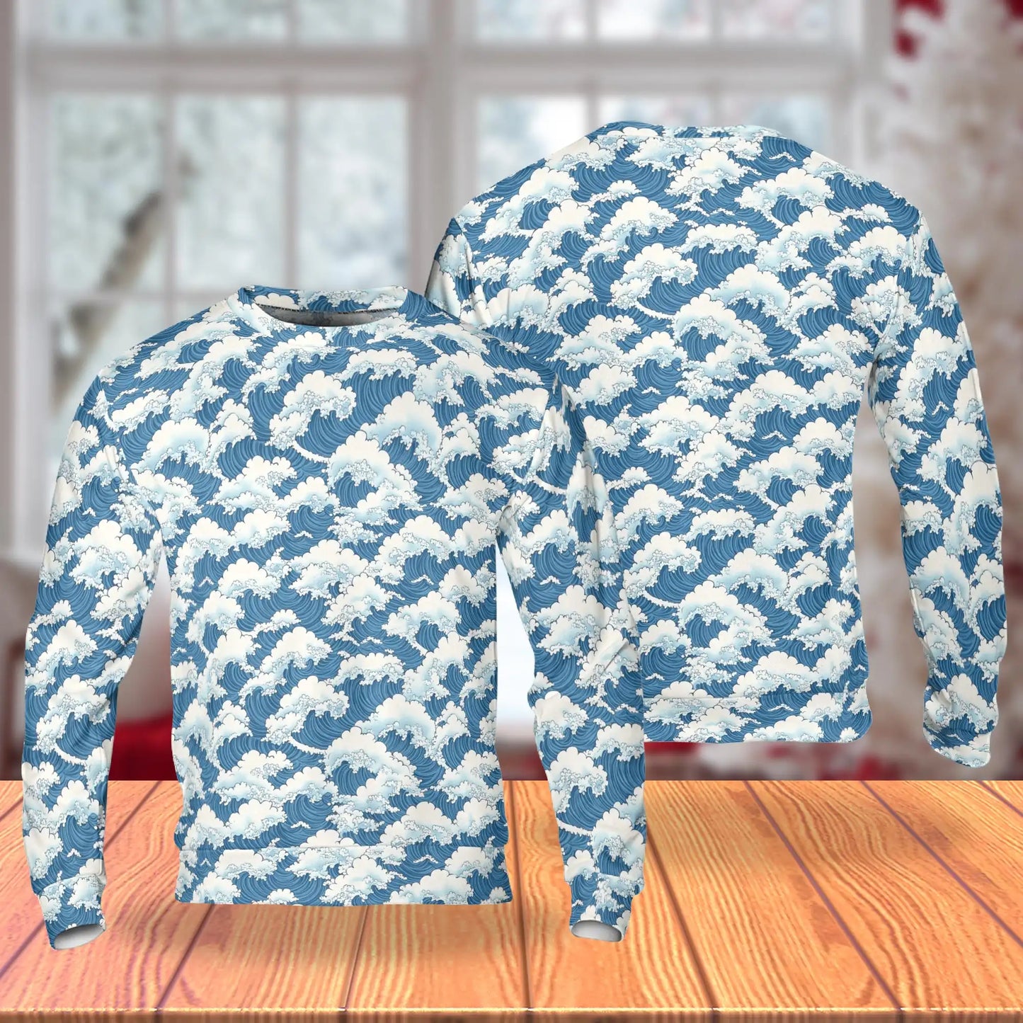 Wave Japan Style Sweatshirt, 3D All Over Print Japanese Ocean Art Crewneck Pullover for Men Women, Wave Art Lover Gift - Netecom