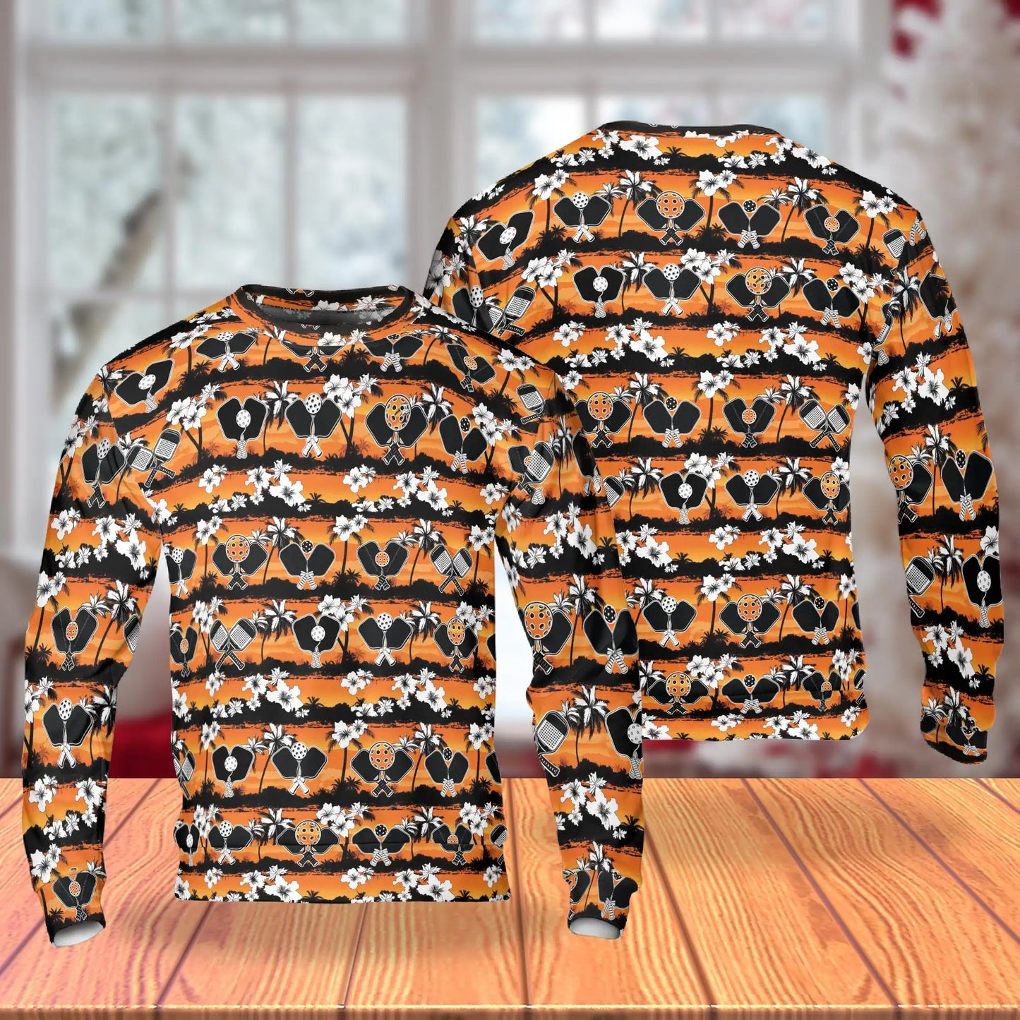 Pickleball Tropical Rhombus Pattern Sweatshirt, 3D All Over Print Geometric Palm Tree Crewneck Pullover for Men Women, Pickleball Lover Gift - Netecom