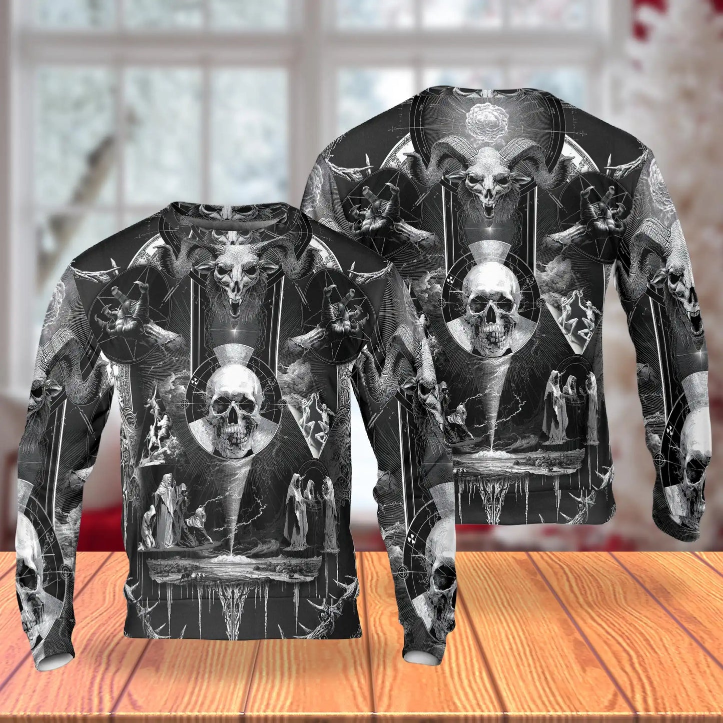 Dark Satanic Skull Sweatshirt, 3D All Over Print Gothic Horror Crewneck Pullover for Men Women, Skull Art Lover Gift - Netecom