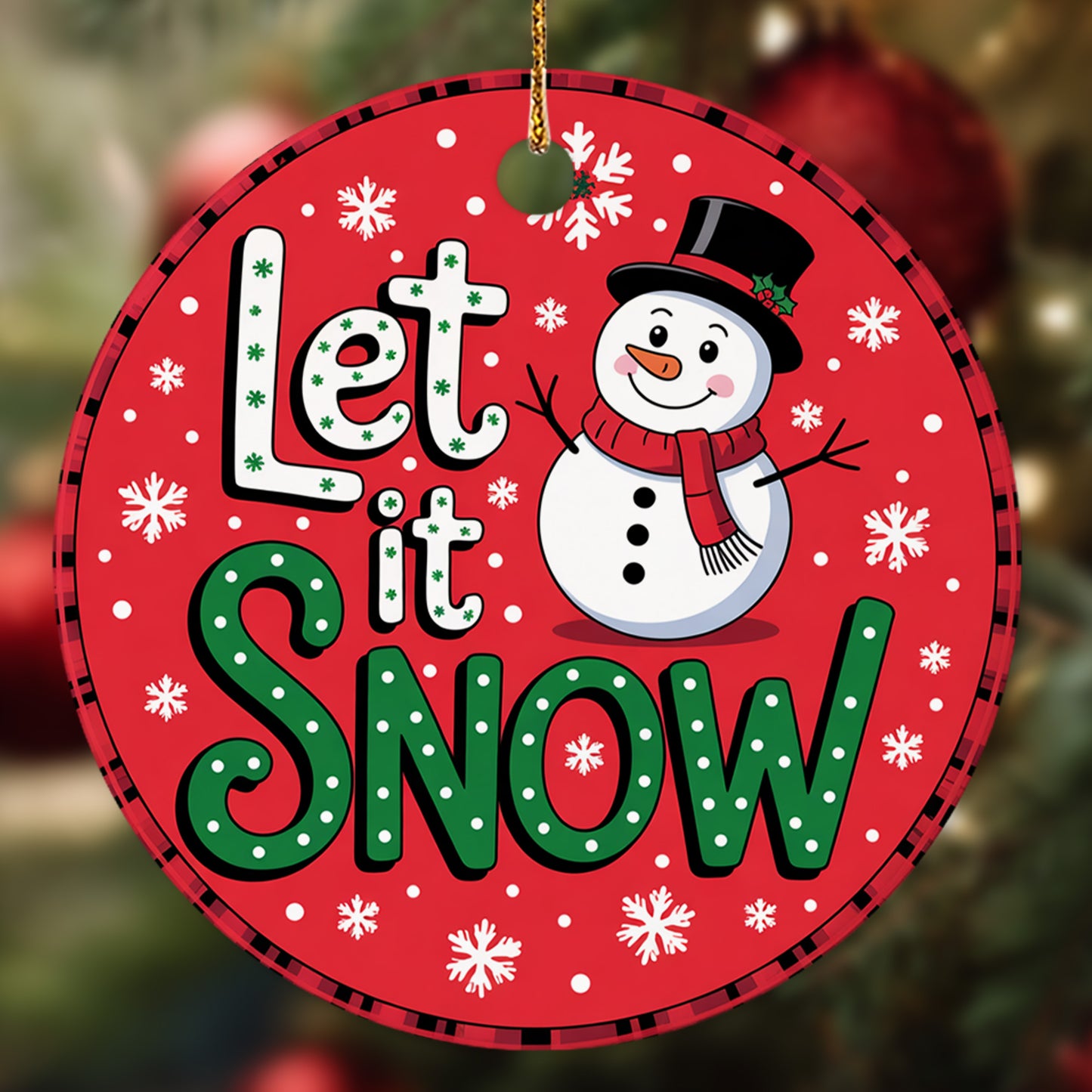 Netecom Let It Snow Ornament, Funny Winter Snowy Snowman Ceramic Ornament for Christmas Tree Hanging Decorations Gift, Gifts for Friends & Family, Holiday Party Present