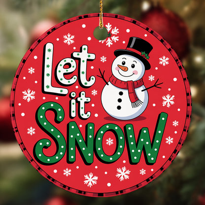 Netecom Let It Snow Ornament, Funny Winter Snowy Snowman Ceramic Ornament for Christmas Tree Hanging Decorations Gift, Gifts for Friends & Family, Holiday Party Present