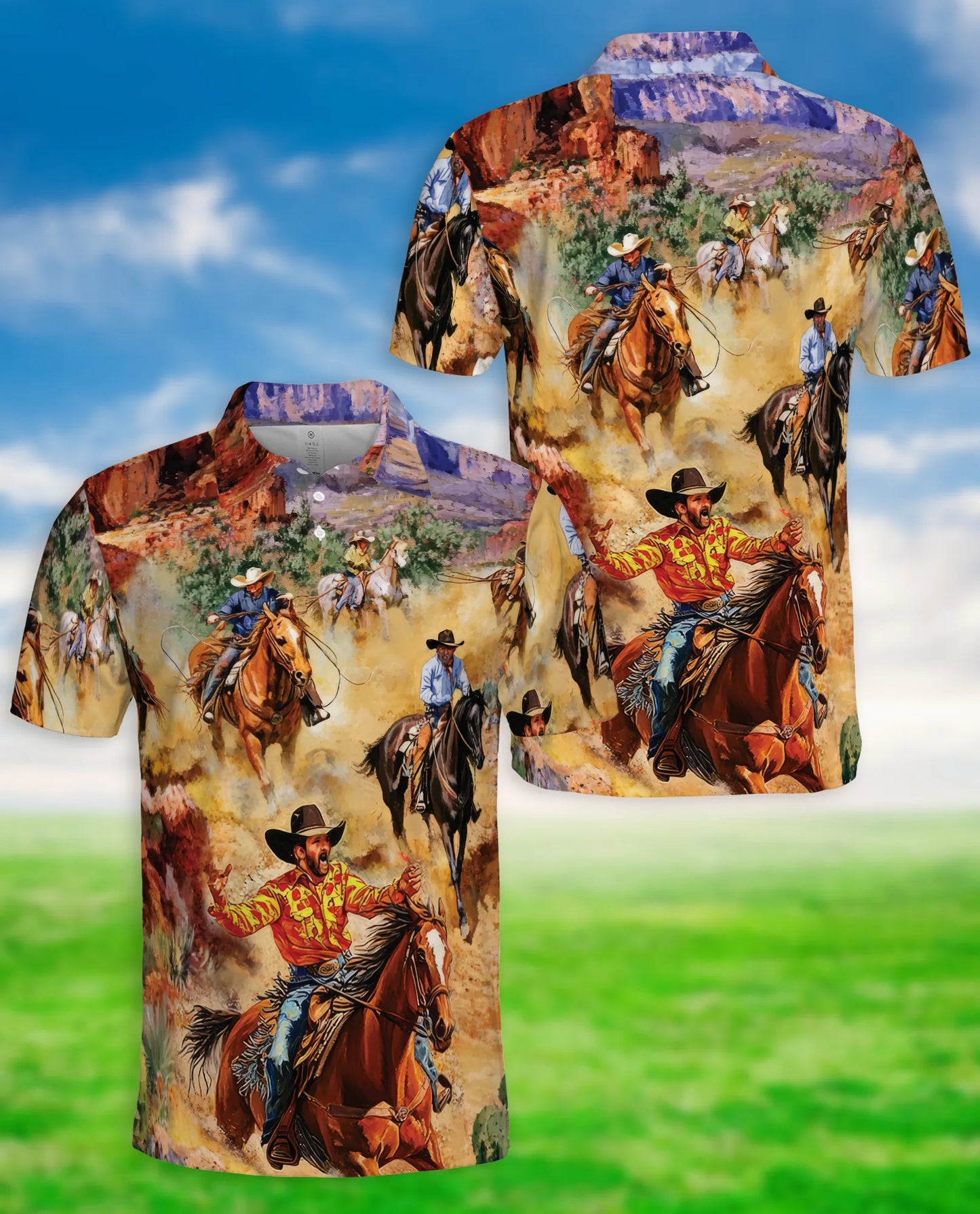 Cowboy Rodeo 3D Polo Shirt for Men – Western Horse Rider Style | Netecom