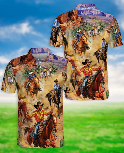 Cowboy Rodeo 3D Polo Shirt for Men – Western Horse Rider Style | Netecom
