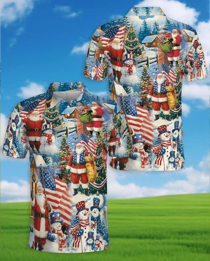 Patriotic Christmas Santa Polo Shirt for Men- Patten American Flag Santa | Netecom