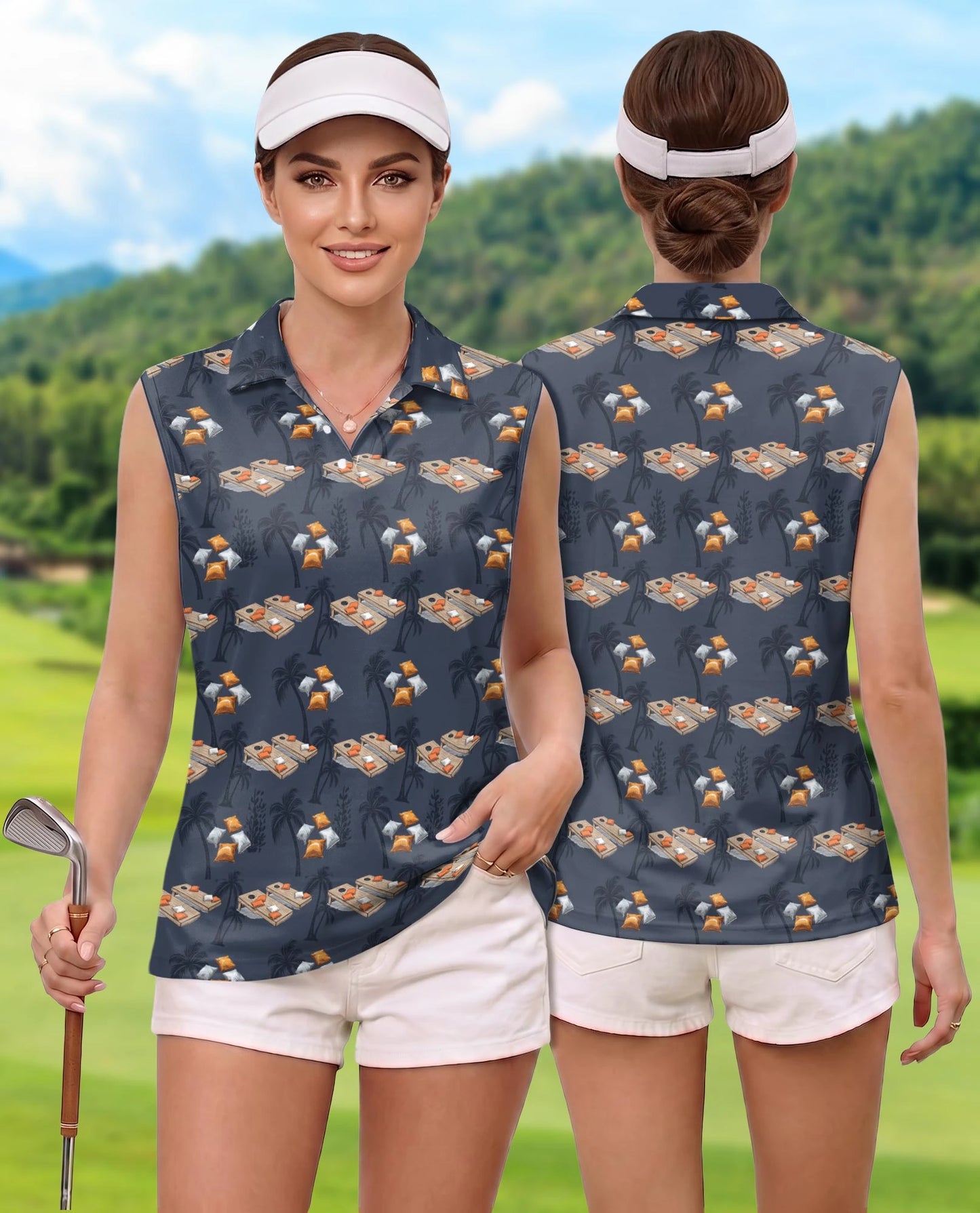 Cornhole Tree Sleeveless Polo Shirt for Women | Netecom