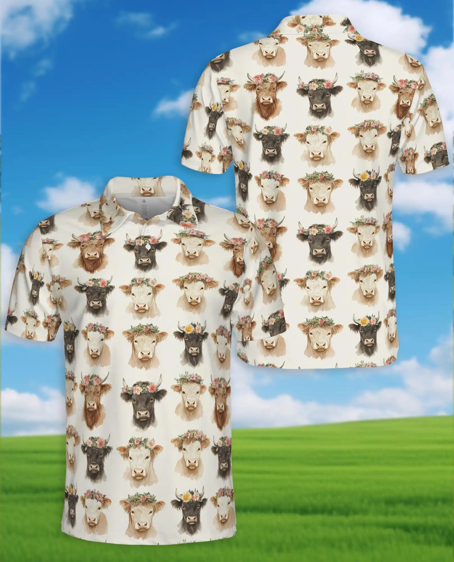 Floral Cow Polo Shirt for Men – Farmhouse Animal Style | Netecom
