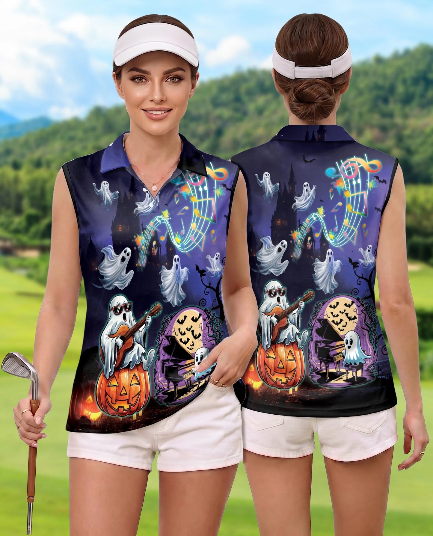 Music Night Halloween Sleeveless Polo Shirt for Women | Netecom