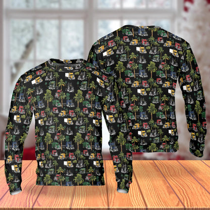 Semi Truck Palm Tree Sweatshirt, 3D All Over Print Tropical Trucker Crewneck Pullover for Men Women, Truck Driver Gift - Netecom