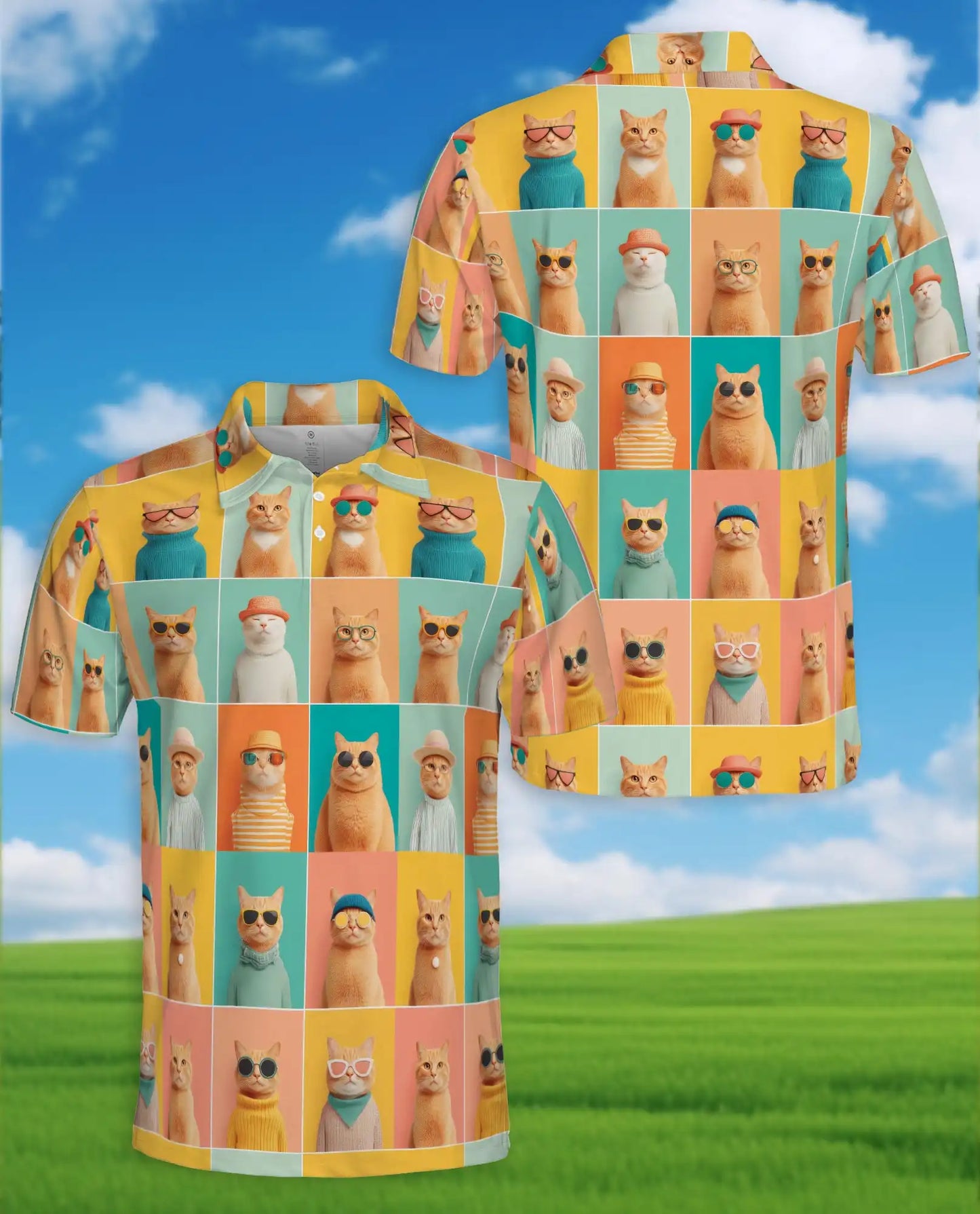 Retro Fashion Cats Polo Shirt Colorful Pop Art Cat Lover Design | Netecom