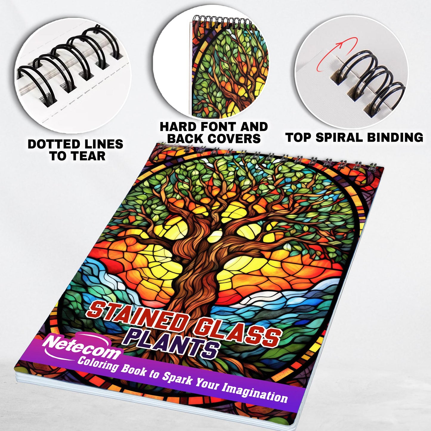 Stained Glass Plants Spiral Bound Coloring Book, Capture the Essence of Translucent Beauty with 30 Striking Coloring Pages for Coloring Aficionados to Bring Out the Luminosity, Detail, and Serene Atmosphere of Stained Glass Plant Art