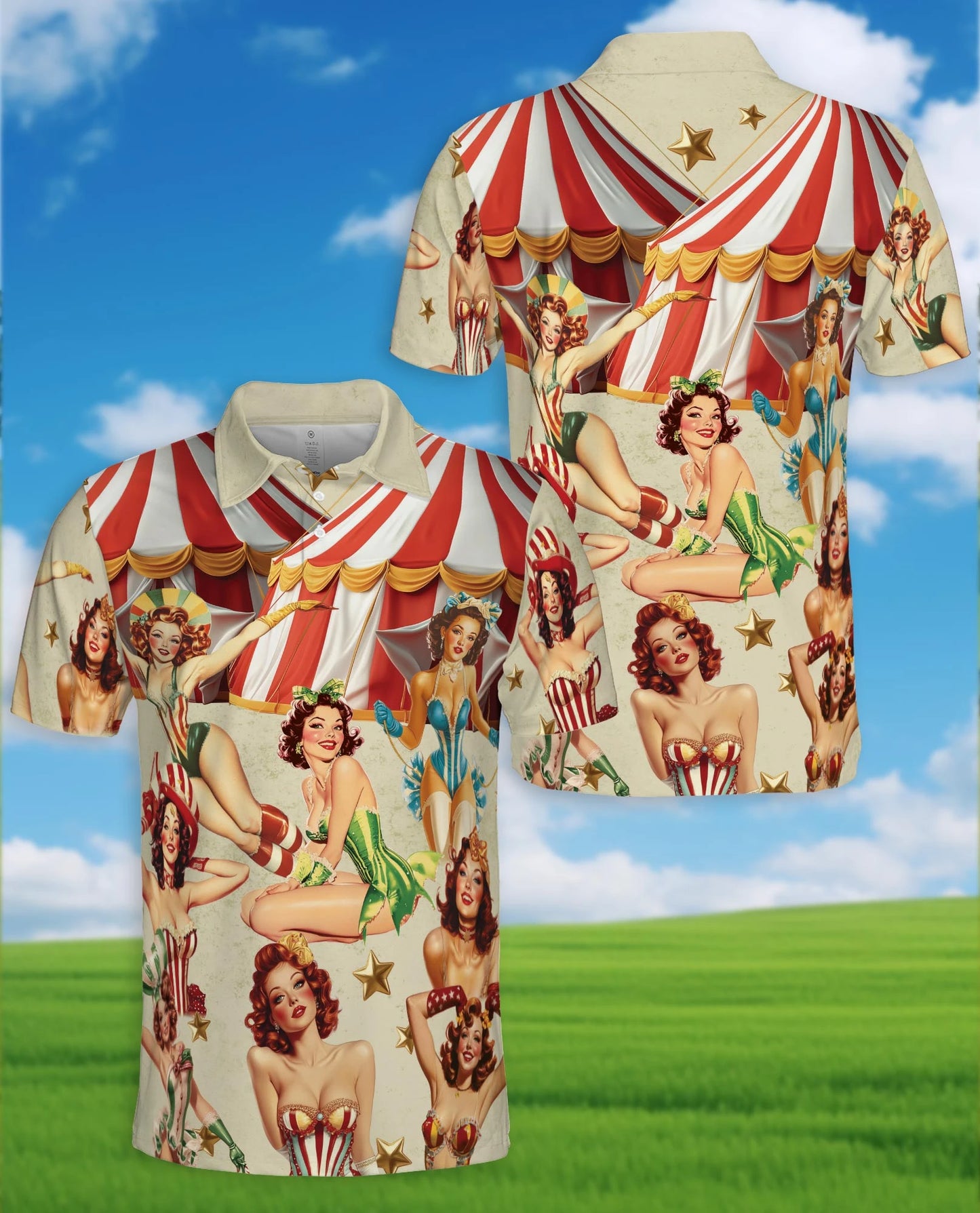 Circus Girls Polo Shirt for Men – Vintage Carnival Art Style | Netecom