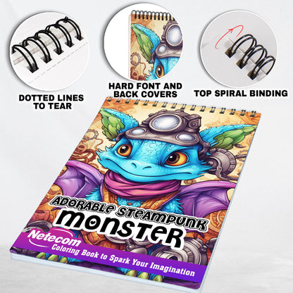 Adorable Steampunk Monster Spiral Bound Coloring Book, Unleash Your Creativity with 30 Coloring Pages, Featuring Charming Steampunk Monsters