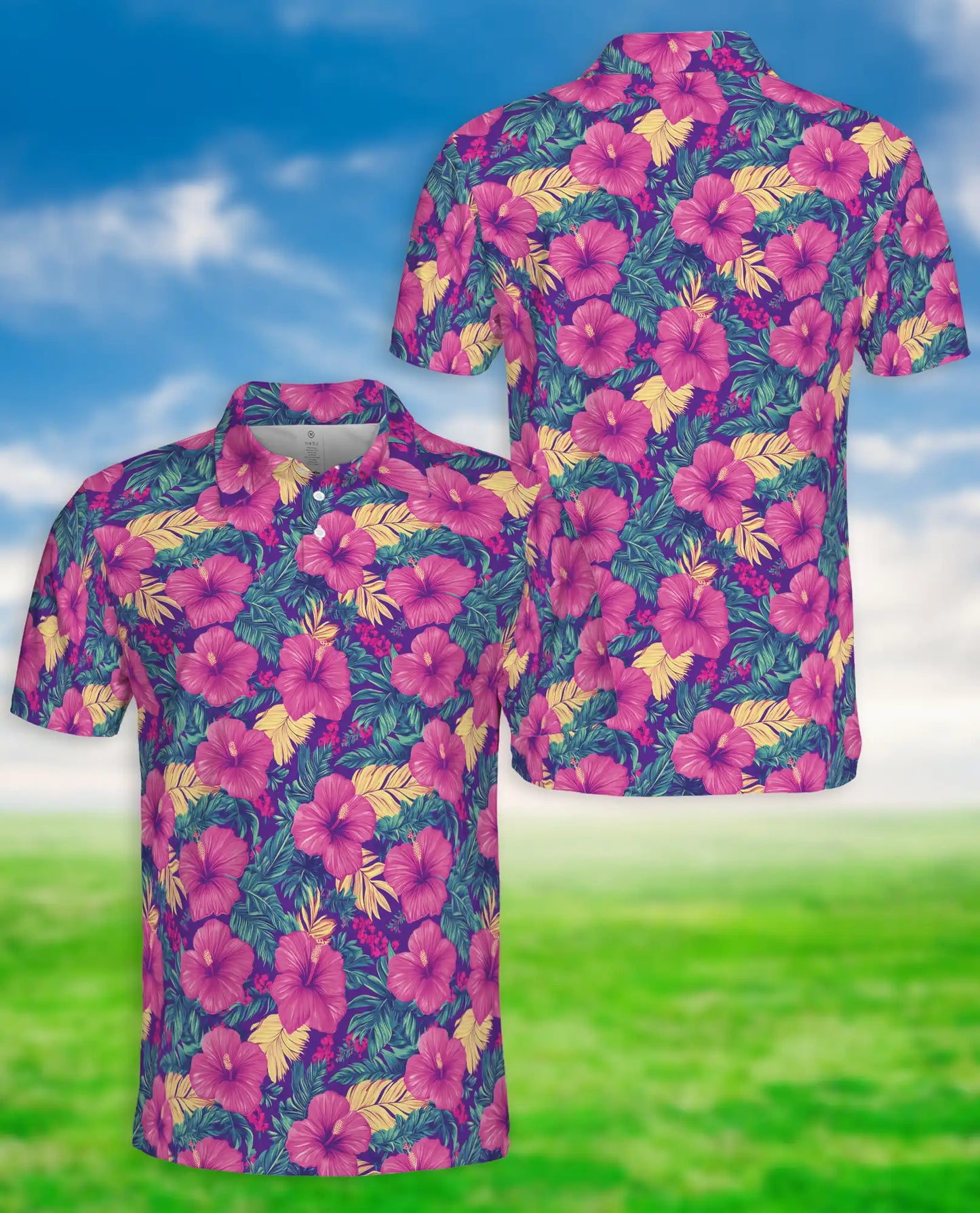 Hibiscus Floral 3D Polo Shirt for Men – Tropical Summer Flower Style | Netecom