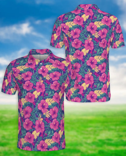 Hibiscus Floral 3D Polo Shirt for Men – Tropical Summer Flower Style | Netecom