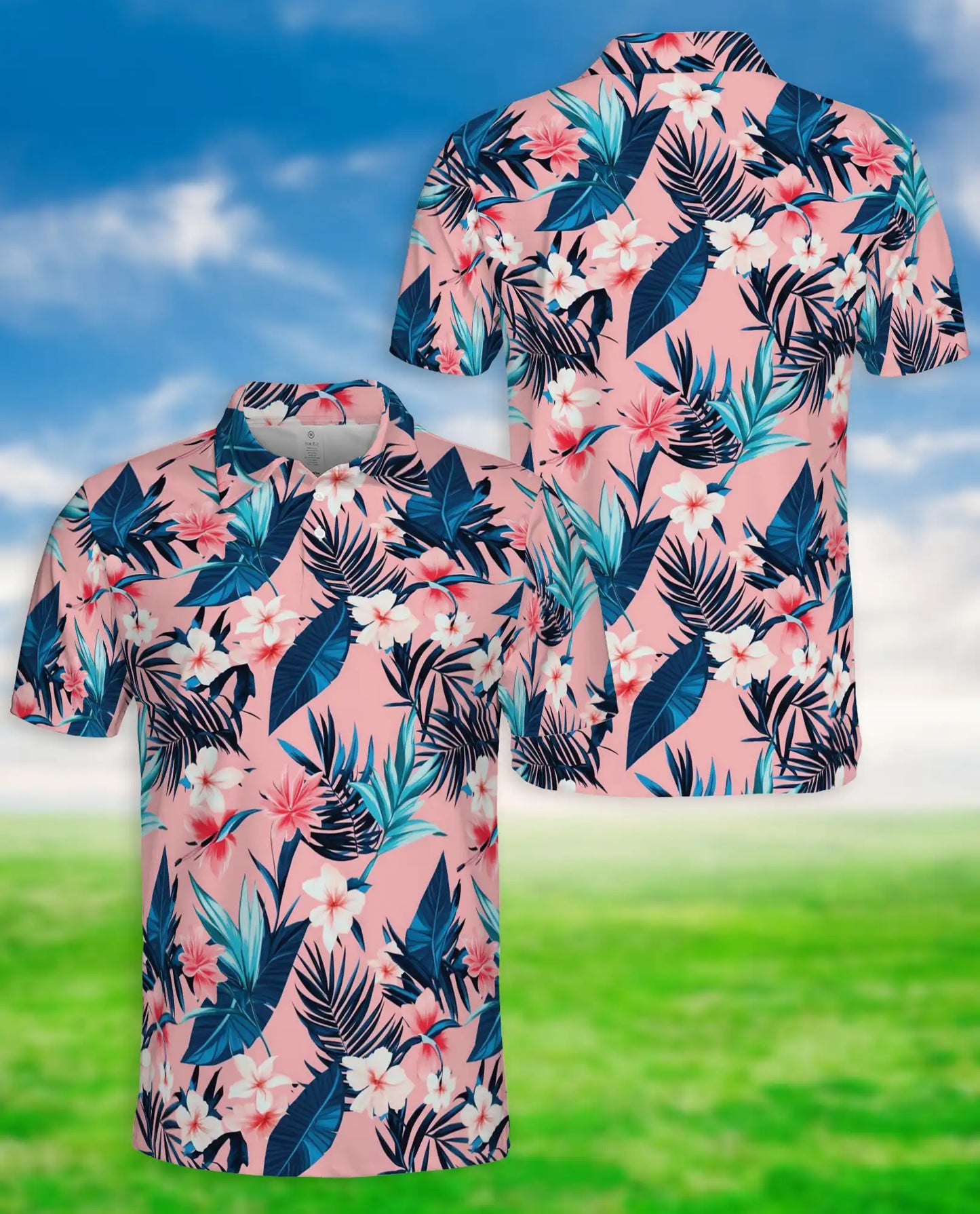 Tropical Floral Polo Shirt – Pink Island Print | Netecom