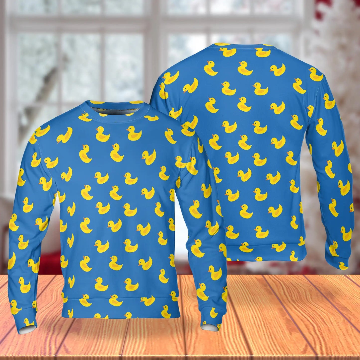Rubber Duck Seamless Pattern Sweatshirt, 3D All Over Print Cute Duck Crewneck Pullover for Men Women, Rubber Duck Lover Gift - Netecom