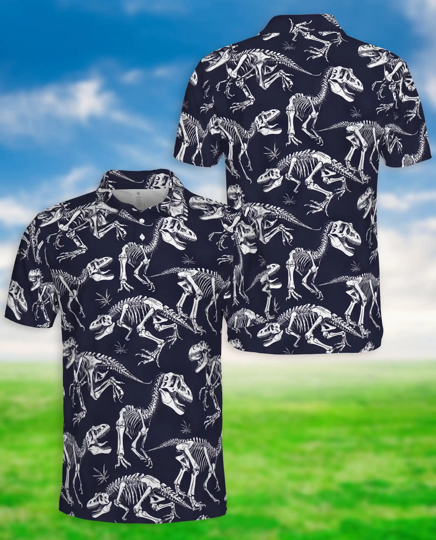 Dinosaur Skeleton 3D Polo Shirt for Men – Fossil Bones Jurassic Style | Netecom