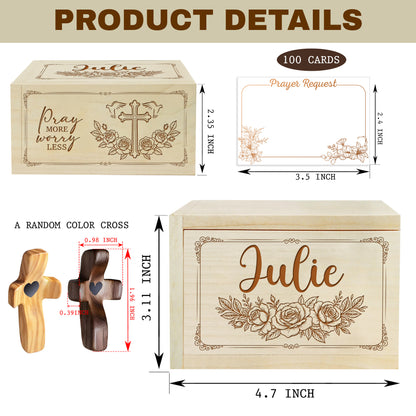 Netecom Personalized Christian Prayer Box with Custom Name on Wooden Cross – 100 Prayer Request Cards, Faith Gift for Women, Religious Keepsake for Her