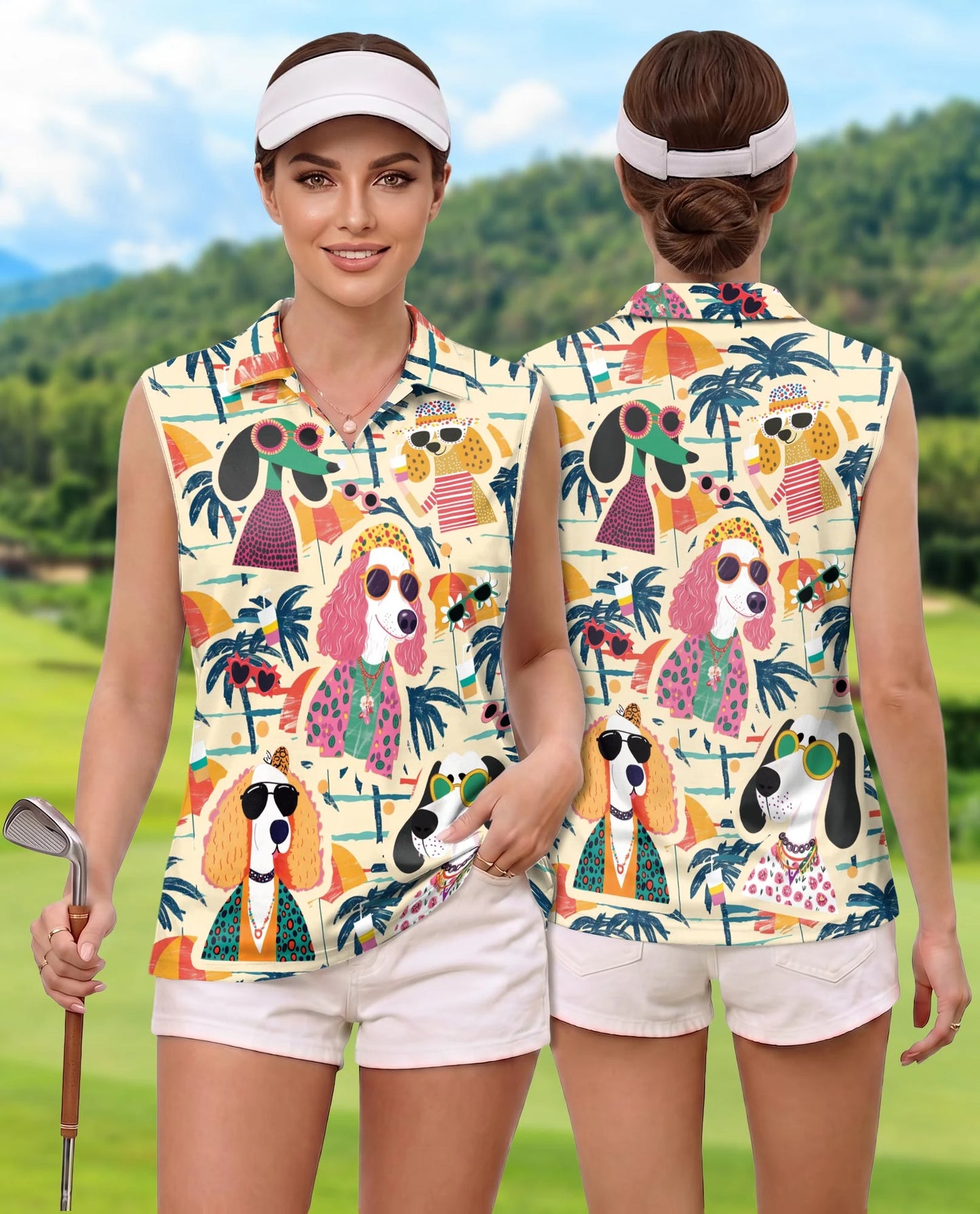 Fashionista Dog Sleeveless Polo Shirt for Women – Cute Pet Lover Style | Netecom