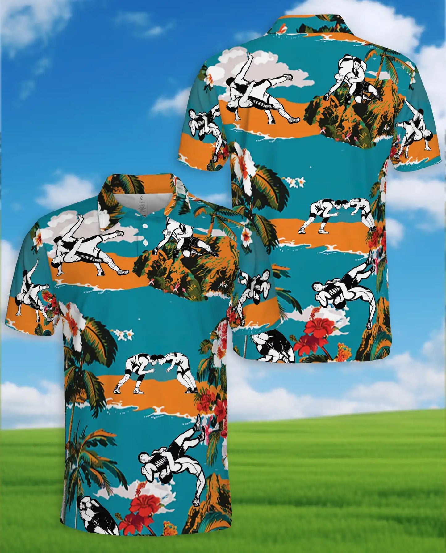 Wrestling Tropical Polo Shirt - Hawaiian Wrestler Beach Sports Design | Netecom