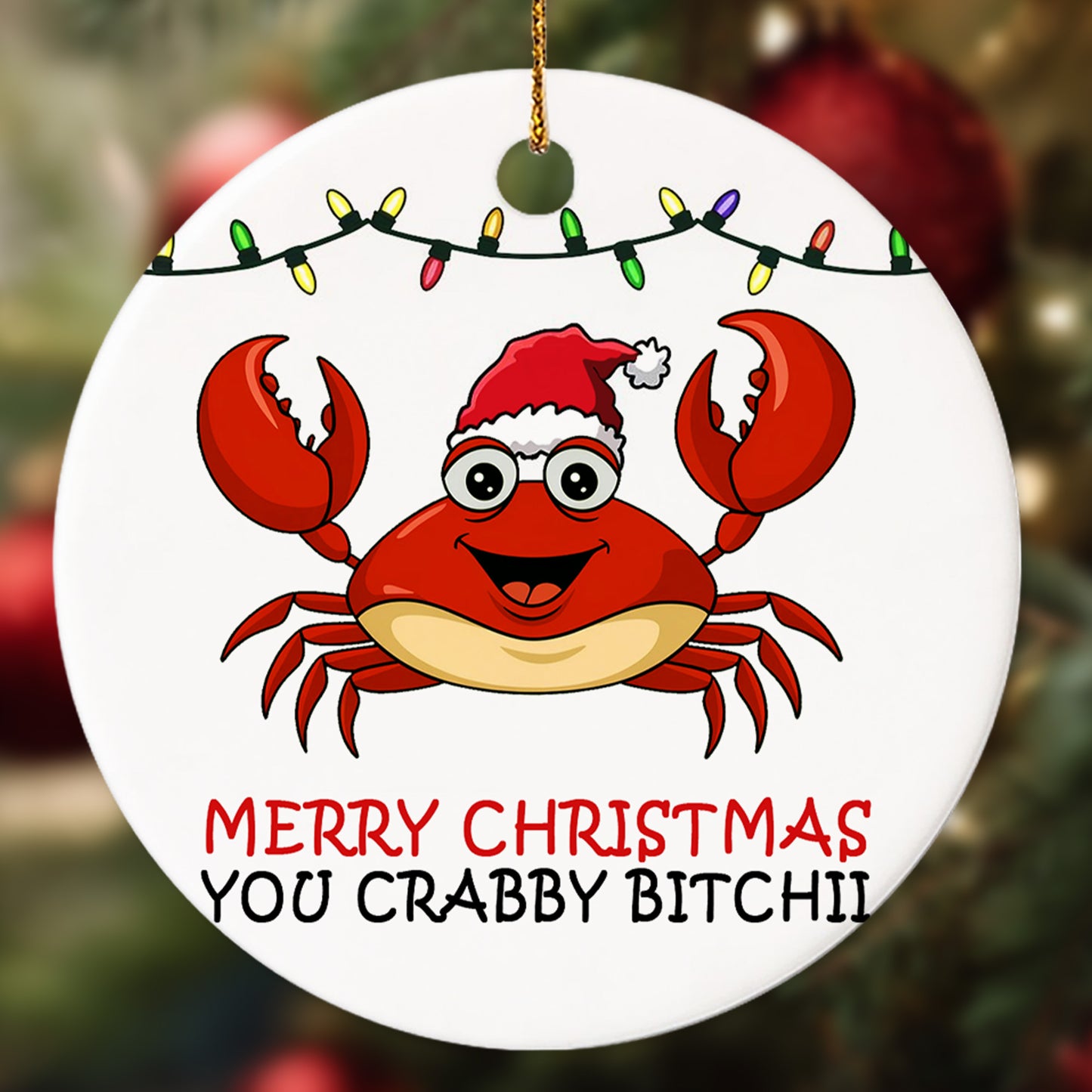 Netecom Funny Merry Christmas You Crabby Bitchii Ornament, Crab in Santa Hat Ceramic Ornament for Xmas Tree Hanging Decorations Gift, Crab Lover Gifts, Holiday Party Present