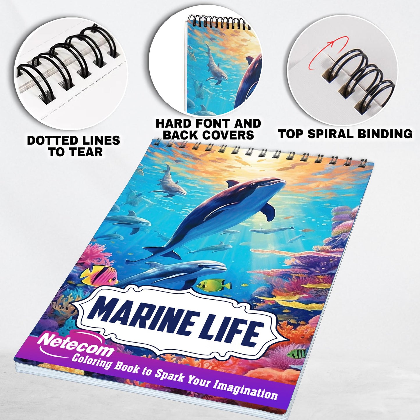 Marine Life Spiral Bound Coloring Book, Discover the Marvels of the Sea with 30 Pages of Intricate Coloring Artwork, Celebrating Marine Life in all its Splendor