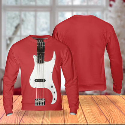 Red Bass Guitar Sweatshirt, 3D All Over Print Rock Music Crewneck Pullover for Men Women, Bass Player Gift - Netecom