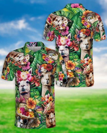 Alpaca Tropical Polo Shirt – Floral Jungle Print | Netecom
