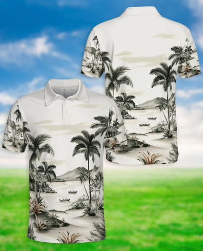 Tropical Landscape 3D Polo Shirt for Men – Vintage Beach Palm Style | Netecom