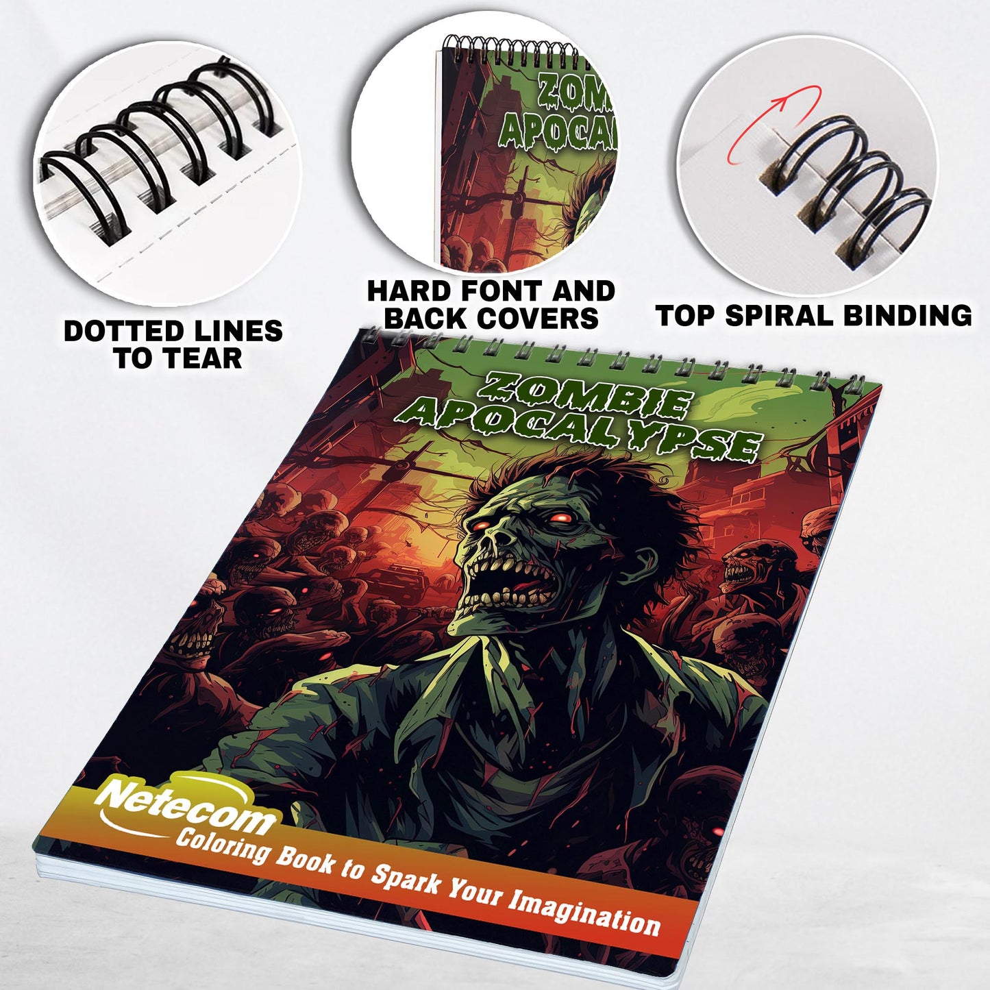 Zombie Apocalypse Spiral Bound Coloring Book, Unleash Your Artistic Talents in the Zombie Apocalypse Journey with 30 Charming Coloring Pages for Coloring Enthusiasts to Embrace the Gruesome and Tense Atmosphere of the Post-Apocalyptic Era