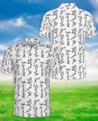 Funny Stick Figure Sports 3D Polo Shirt for Men – Minimal Cartoon Athletic Style | Netecom