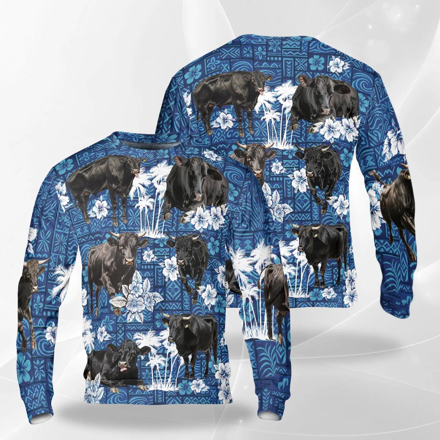 Black Angus Cattle Sweatshirt, 3D All Over Print Black Cow Farm Crewneck Pullover for Men Women, Cattle Lover Gift - Netecom