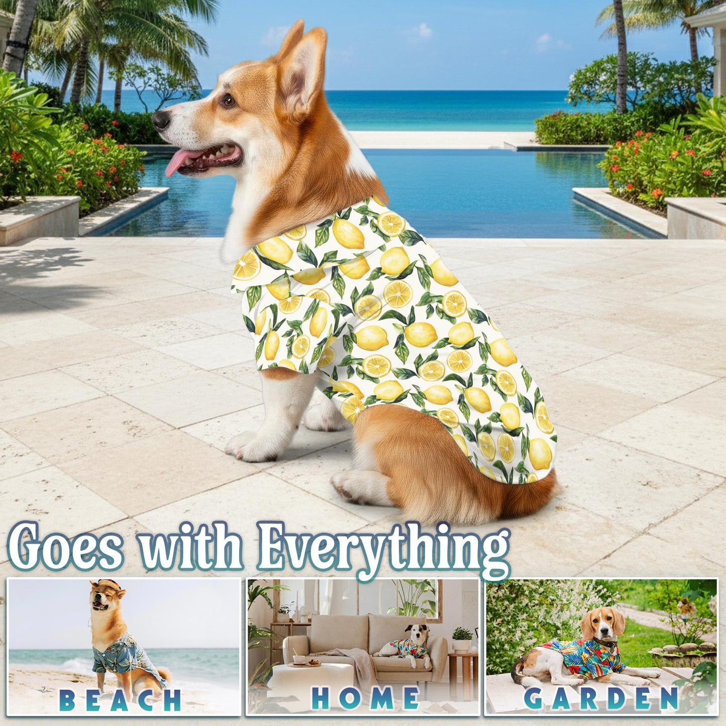 Netecom Matching Lemon Aloha Hawaiian Shirt for Dog and Owner, Bright Fruit Theme Summer Button Down Shirt, Cute Pet and Human Matching Outfit, Relaxed Beach Vacation Casual Wear