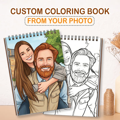 Personalized Couple Memory Coloring Book for Adults – Custom Coloring Pages from Your Photos , 12–48 Pages, Keepsake for Newlyweds, Premium Wooden Cover, Spiral Binding