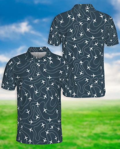 Airplane Flight Path 3D Polo Shirt for Men – Travel Aviation Pilot Style | Netecom