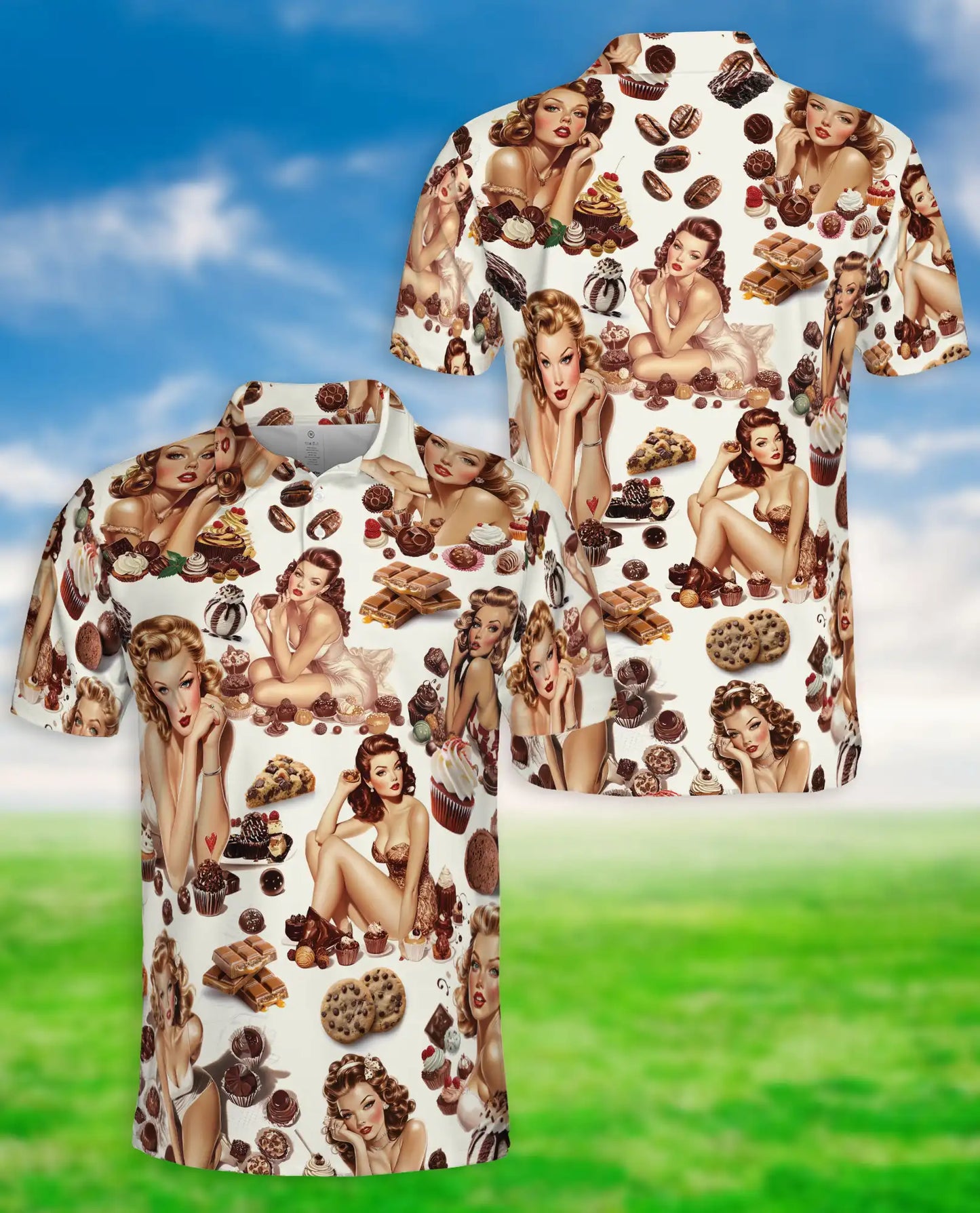 Vintage Pin Up Chocolate Polo Shirt - Retro Sweet Treat Style | Netecom