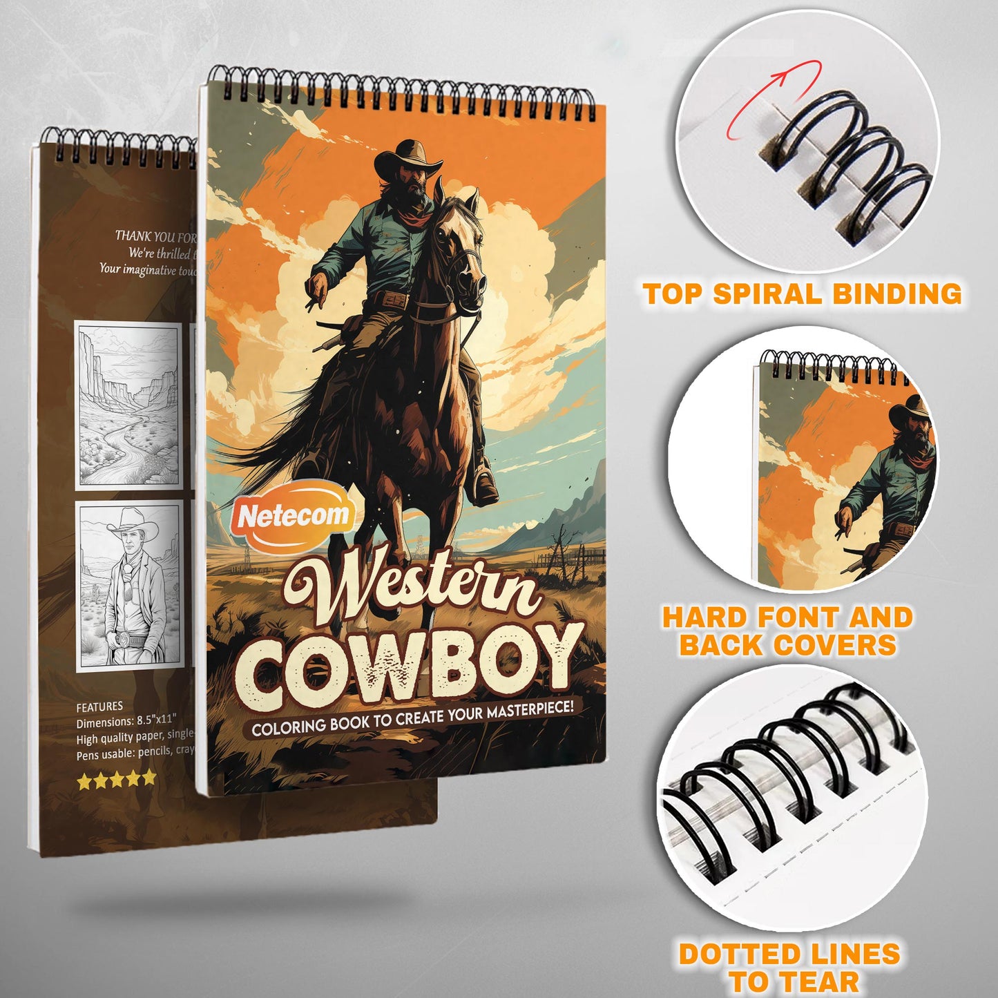 Western Cowboy Spiral Bound Coloring Book, Rugged Western Scenes for a Cowboy Adventure, Great for Fans of the Old West and Americana