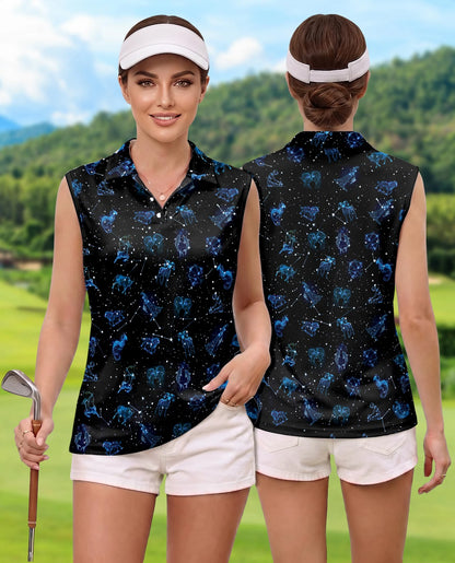 Zodiac Print Sleeveless Polo Shirt for Women | Netecom