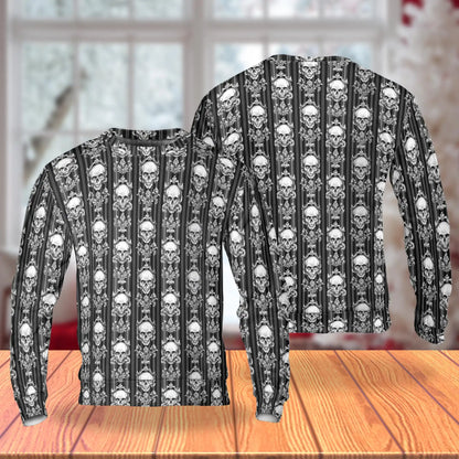 Black White Skull Sweatshirt, 3D All Over Print Gothic Skull Crewneck Pullover for Men Women, Biker Skeleton Lover Gift - Netecom