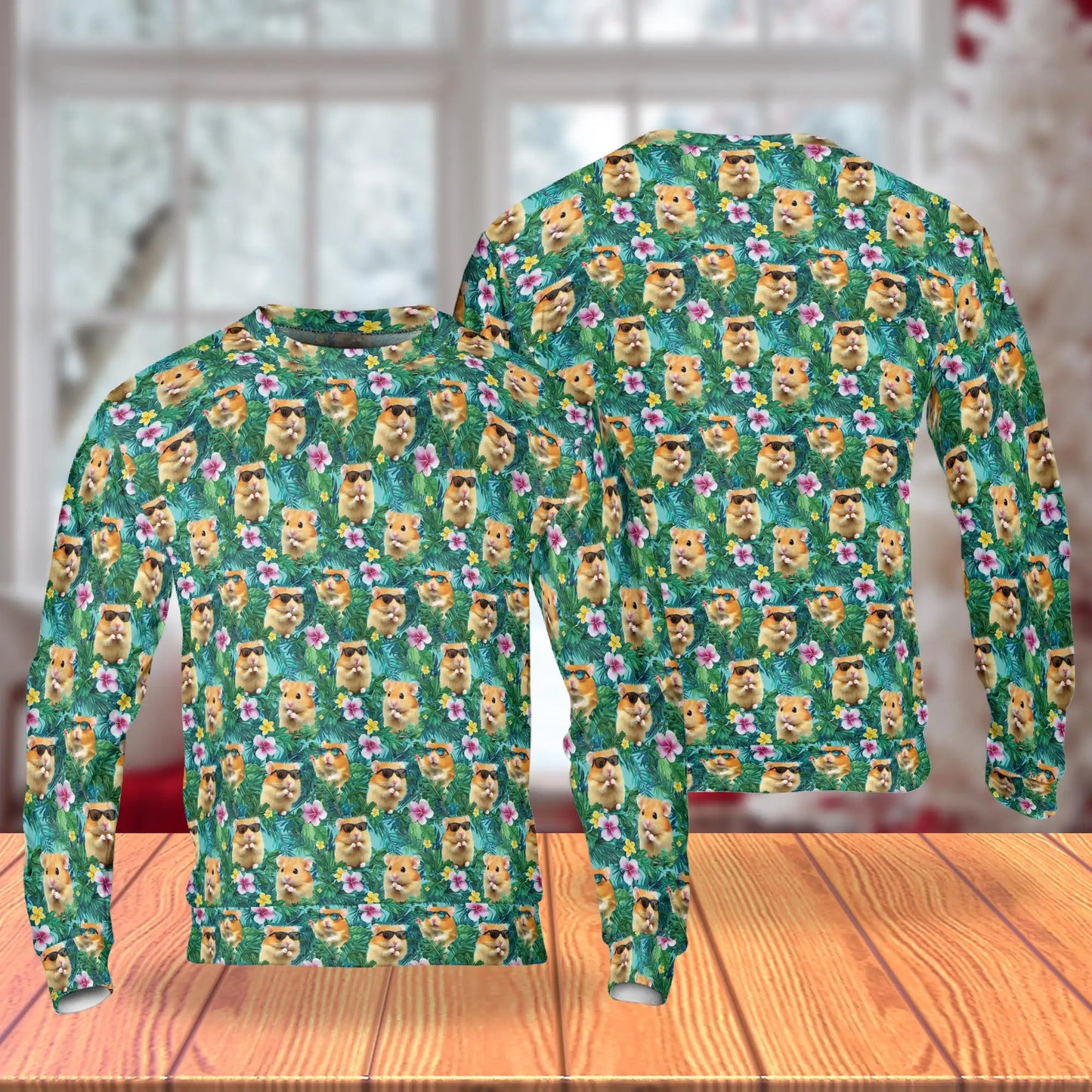Hamster Tropical Sweatshirt, 3D All Over Print Cute Hamster Crewneck Pullover for Men Women, Small Pet Lover Gift - Netecom